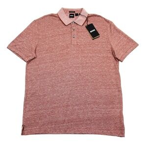 Boss H Press 28 Polo Shirt Mens XL Rust Red Linen Blend Jersey Regular Fit
